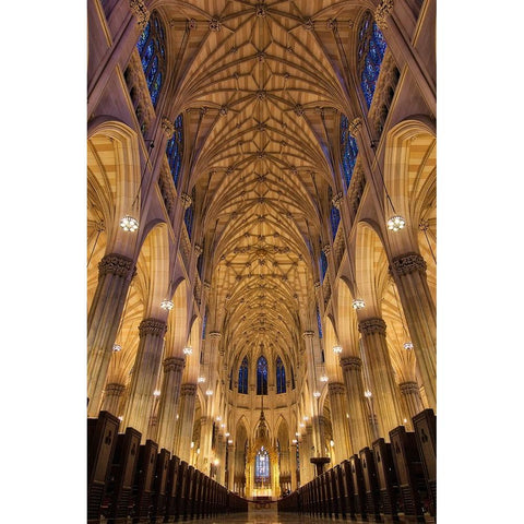 St. PatrickS Cathedral In New York Gold Ornate Wood Framed Art Print with Double Matting by Lopez, Bartolome