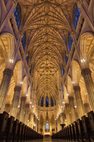 St. PatrickS Cathedral In New York Black Ornate Wood Framed Art Print with Double Matting by Lopez, Bartolome