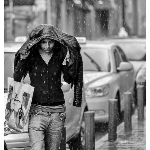 Jacket Rain Shelter Black Modern Wood Framed Art Print with Double Matting by Georgakopoulos, Polys