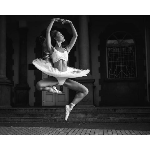 Ballerina Is Posing 6 Bw Gold Ornate Wood Framed Art Print with Double Matting by Nanev, Vasil