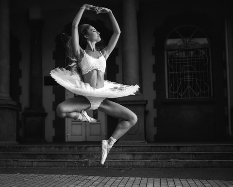 Ballerina Is Posing 6 Bw White Modern Wood Framed Art Print with Double Matting by Nanev, Vasil