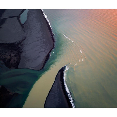 RIVer Mouth In Sunrise Light Black Modern Wood Framed Art Print with Double Matting by Dou, Shenshen