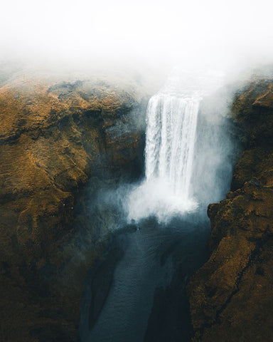 Skogafoss White Modern Wood Framed Art Print with Double Matting by Ziomek, Witold