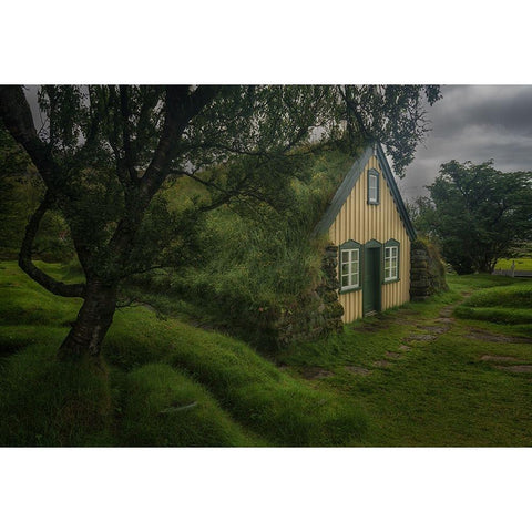 Hofskirkja Turf Church White Modern Wood Framed Art Print by Db, Yy