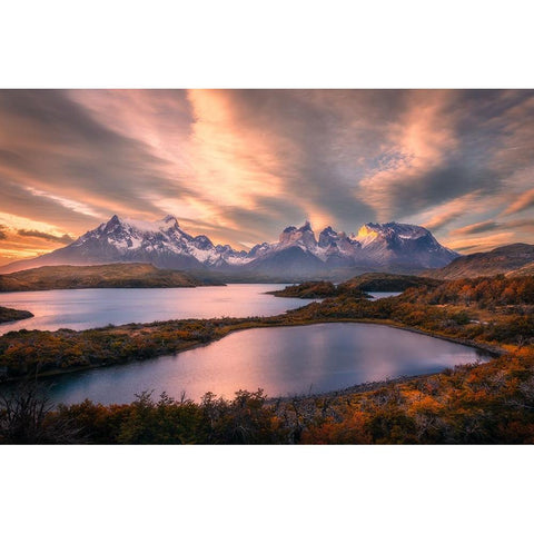Autumn At Torres Del Paine Gold Ornate Wood Framed Art Print with Double Matting by And Hongchao, Gu