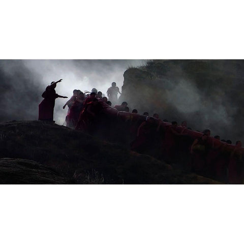 Tibetan Buddhist Symphony Black Modern Wood Framed Art Print with Double Matting by Nie, Yibing