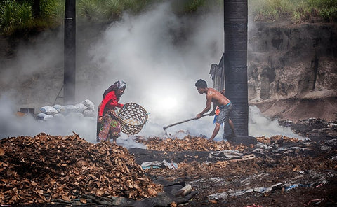 Make Charcoal From Coconut Shells White Modern Wood Framed Art Print with Double Matting by Muliani Hartojo, Angela