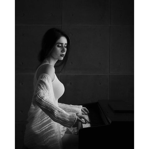 Iranian Female Instrumentalists (Piano) White Modern Wood Framed Art Print by Keramati, Saeed