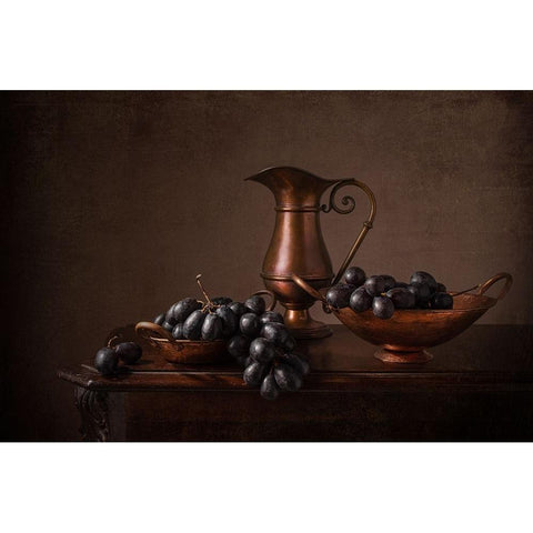 Black Grapes White Modern Wood Framed Art Print by Perfoncio, Margareth