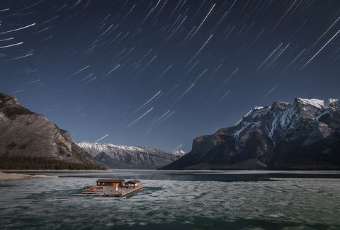 Lake Minnewanka Black Ornate Wood Framed Art Print with Double Matting by Schaarschmidt, Christoph