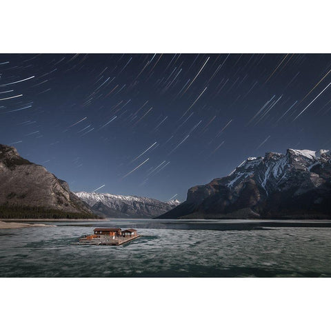 Lake Minnewanka Black Modern Wood Framed Art Print with Double Matting by Schaarschmidt, Christoph