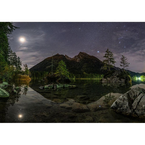 Hintersee Night Black Modern Wood Framed Art Print by Keller