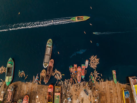 Dockyard White Modern Wood Framed Art Print with Double Matting by Alam Khan, Rakibul