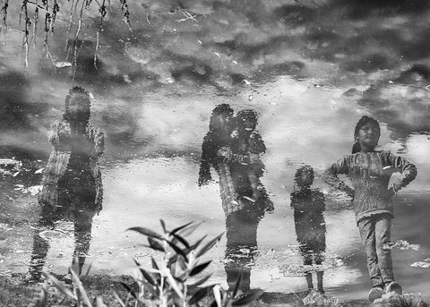 Reflection Of Childhood White Modern Wood Framed Art Print with Double Matting by Khodadadi, Shahla
