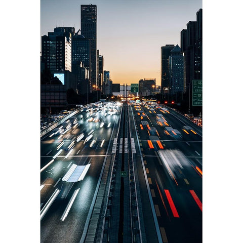 City At Dusk White Modern Wood Framed Art Print by Jiaxingsong