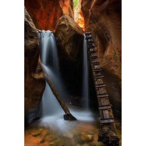 Waterfall White Modern Wood Framed Art Print by Zhang, Johnny
