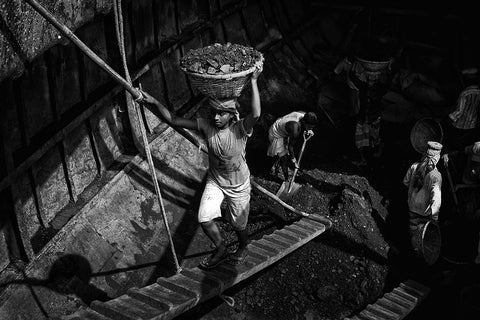 Coal Carriers - 6243 White Modern Wood Framed Art Print with Double Matting by Garik