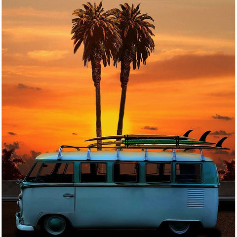 VW Bus White Modern Wood Framed Art Print by Butterworth, Larry