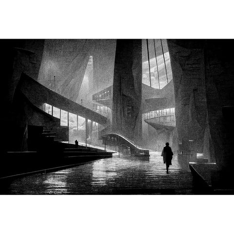 Walking Black Modern Wood Framed Art Print with Double Matting by Stalmans, Luc