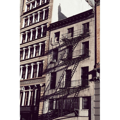 New York City Fire Escapes White Modern Wood Framed Art Print by Martin, Rikard