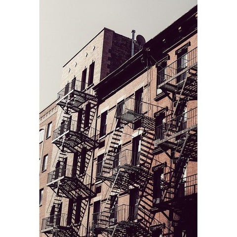 New York City Fire Escapes 02 Black Modern Wood Framed Art Print by Martin, Rikard