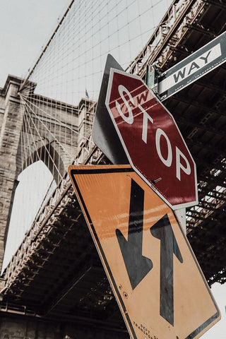 Brooklyn Bridge Stop Black Ornate Wood Framed Art Print with Double Matting by Martin, Rikard