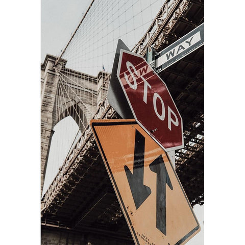 Brooklyn Bridge Stop Gold Ornate Wood Framed Art Print with Double Matting by Martin, Rikard