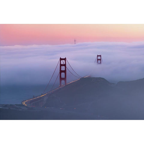 Sunset At Golden Gate Bridge Black Modern Wood Framed Art Print with Double Matting by Donnahom