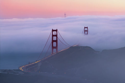 Sunset At Golden Gate Bridge Black Ornate Wood Framed Art Print with Double Matting by Donnahom