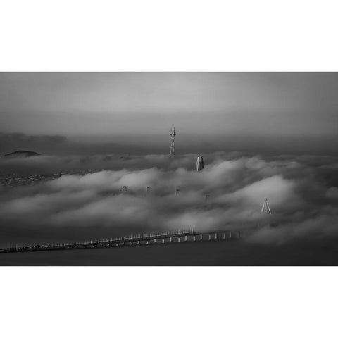 Thick Fog Rolling Over Bay Bridge Gold Ornate Wood Framed Art Print with Double Matting by An, Anna