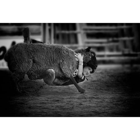 The Brave  Little Cowboy Is  Smile Black Modern Wood Framed Art Print with Double Matting by Liang, Ken