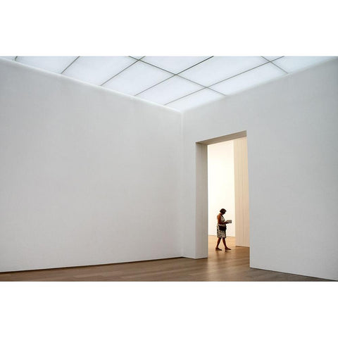 Walking While Reading White Modern Wood Framed Art Print by Joosten, Lus