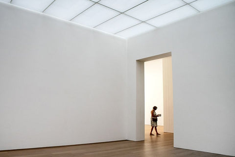 Walking While Reading White Modern Wood Framed Art Print with Double Matting by Joosten, Lus