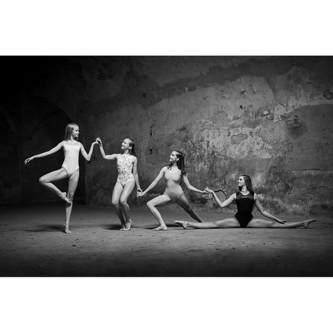 Ballerinas 2 Black Modern Wood Framed Art Print with Double Matting by Uhrin, Milan