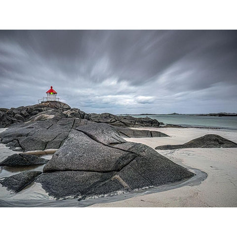 Lighthouse At Eggum Black Modern Wood Framed Art Print by Goossens, Henk