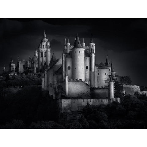 Segovia Medieval Black Modern Wood Framed Art Print with Double Matting by Garcia, Helena