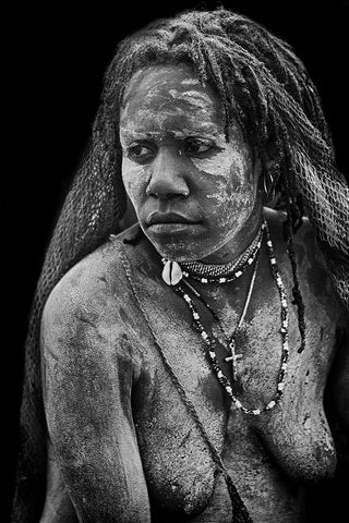 Papua Woman Black Ornate Wood Framed Art Print with Double Matting by Muliani Hartojo, Angela