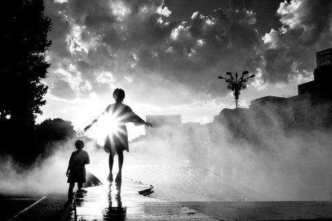 I Play With The Sun White Modern Wood Framed Art Print with Double Matting by Dinca, Silvia