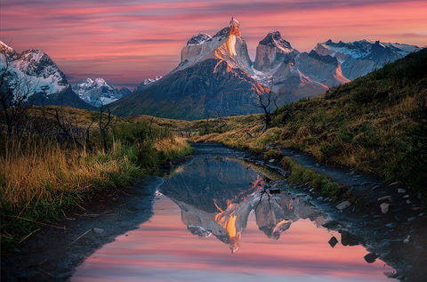 Cuernos Del Paine Sunrise Black Ornate Wood Framed Art Print with Double Matting by Jin, Jie