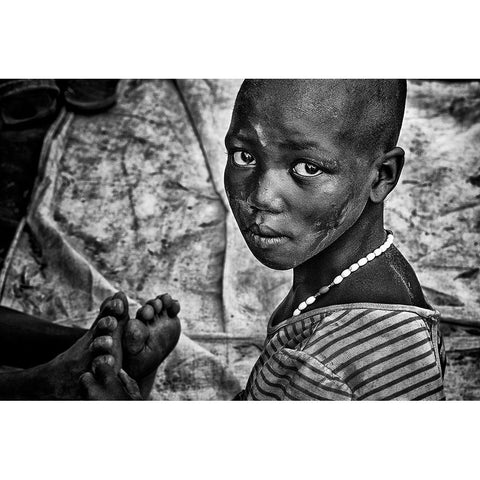 Larim Tribe Girl Massaging Feet - South Sudan Gold Ornate Wood Framed Art Print with Double Matting by Inazio Kuesta, Joxe