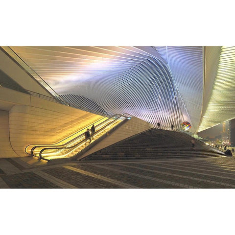 Station Luik ,Werk Van Calatrava White Modern Wood Framed Art Print by Agterhof, Piet