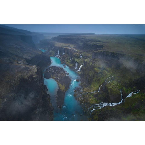 Land Of Thousand Waterfalls White Modern Wood Framed Art Print by De La, Javier