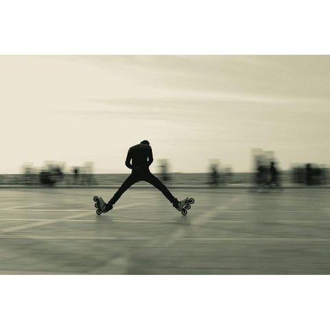 Speed Of A Skater Boy White Modern Wood Framed Art Print by Uzut, Mehmet