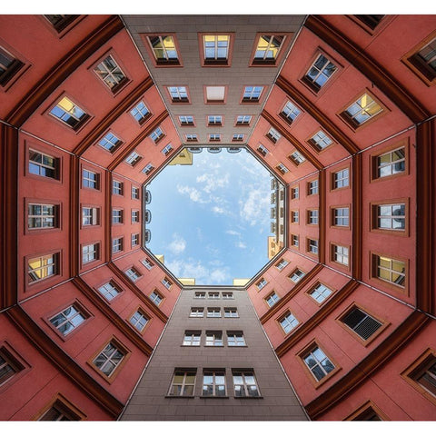 Palazzo Ottagonale Black Modern Wood Framed Art Print with Double Matting by Figueras, Antoni