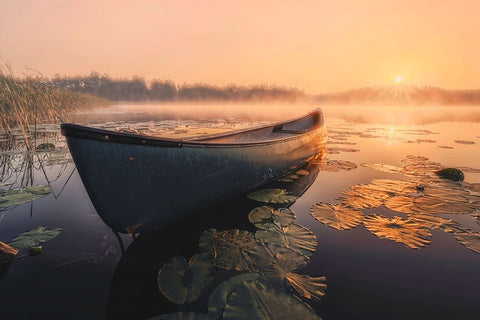 Sunrise in the fog White Modern Wood Framed Art Print with Double Matting by Budyta, Dariusz