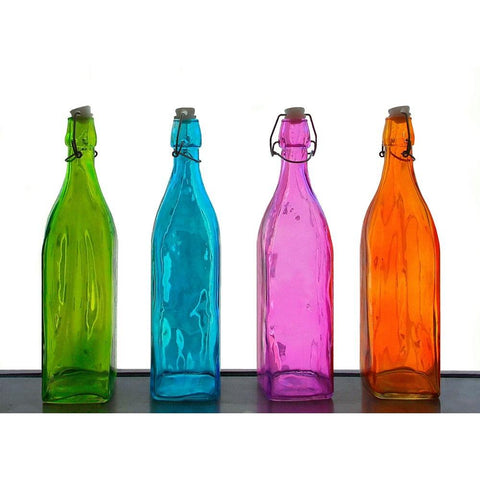 Colored bottles White Modern Wood Framed Art Print by Riza, Aliza