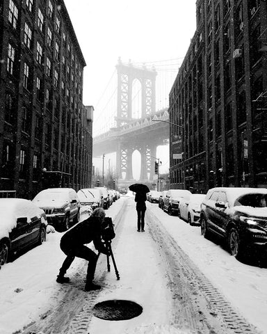 Winter in NYC Black Ornate Wood Framed Art Print with Double Matting by Lesica, Ivan
