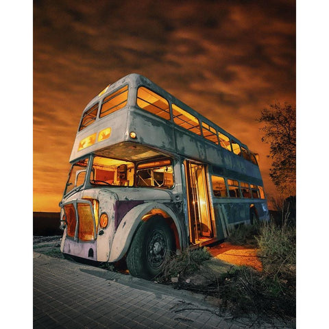 Bus to hell Black Modern Wood Framed Art Print by Rodriguez de, Enrique