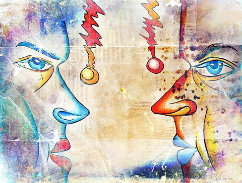 Faces of the duality of soul Black Modern Wood Framed Art Print by Kulik, Rafal