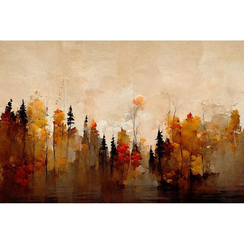 A Forest In Autumn Black Modern Wood Framed Art Print with Double Matting by Treechild